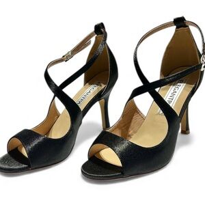 ElegantPark Black Satin Heels | Bridal Stiletto Sandals | Size 9 | New